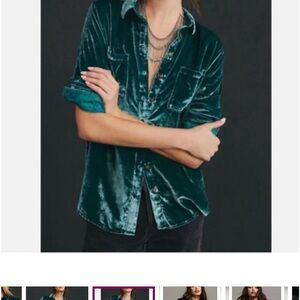 Anthropologie Pilcro Velvet Emerald Green Button-Up Shirt